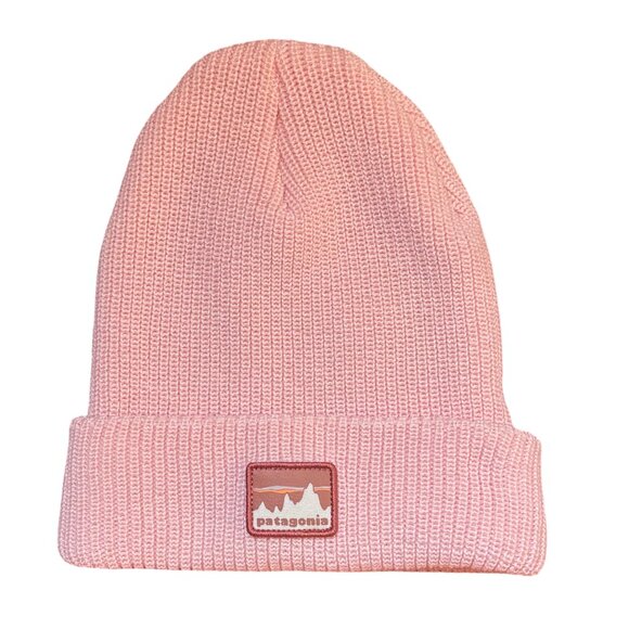 RARE Like New Patagonia Kids Logo Beanie, '73 Skyline: Mallow Pink - Picture 2 of 3